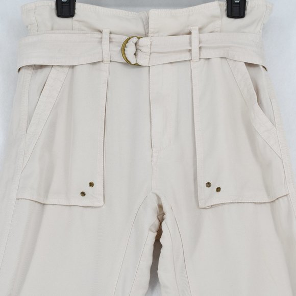 Pam & Gela Pants Women High-Waisted Utility Pocket Belted Cropped Paperbag Pants - Picture 3 of 7